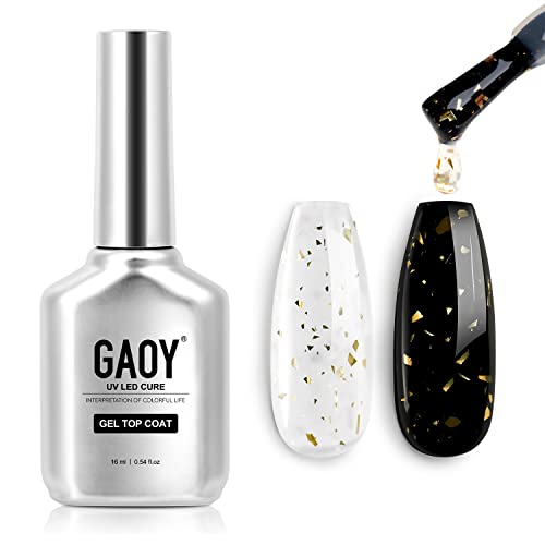 Gaoy Glitter Gel Top Coat, 16Ml Gold Glitter Gel Nail Polish Sparkly No Wipe Clear Top Coat, Soak Off Uv Led Finish Gel For Nail Art #TOP18