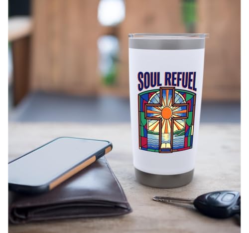 Soul Refuel Based Cross Believer Christian Faith Religiious Gobelet isotherme en acier inoxydable double paroi – vue 7