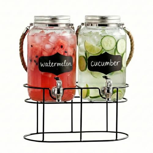 Style Setter Glass Beverage Drink Dispenser Rustic with Handle, 1 Gal