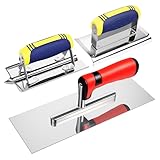3Pcs Stainless Steel Concrete Tools Set, Flat Finishing Trowel, Concrete Hand Edger, Groover with Soft Grip, Masonry Building Plaster Stucco Cement Kit