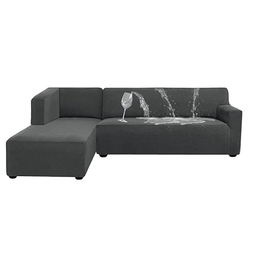 Aliecom 100% Waterproof Sectional Couch Covers Stretch Soft Jacquard 2 Pieces L-Shaped Sofa Cover Set Anti Slip L Shape Sofa Slipcovers Living Room Pet Dog Furniture Protector (Dark Gray, Large) #TOP2