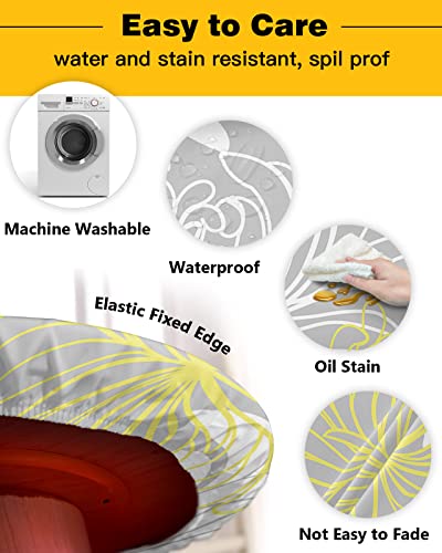 Axmsyun Round Table Cover Elastic Tablecloth Flower Themed Sumer Fitted Table Cover Waterproof Wipeable Table Cover Yellow Gray White Oil-Proof Tablecloth 55"- 60" Diameter Round Tables #TOP2