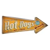 LOORGVEL Panneau Lumineux en Fer Style Rétro Américain pour Hot-Dogs Décoration Murale Vintage Créative Lumière Publicitaire Jaune Panneau D’Éclairage pour Bars et Restaurants Enseigne