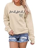 LEEDYA Women Mama Sweatshirt Long Sleeve Raglan Graphic Tees Shirt Heart Leopard Print Tops Pullover Apricot XL