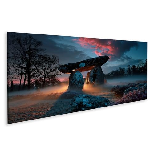 Tableau sur toile cercle de pierres mystique brume décoration murale salon