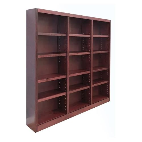Home Square 2-Piece Set With 72" Tall Solid Wood Triple Wide Bookcase With Adjustable Shelves & 72" Tall 5 Shelves Bookcase, In Cherry #TOP4