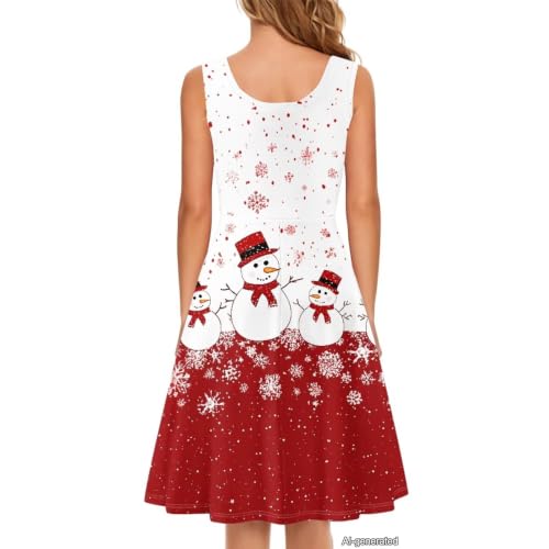 Image of Women Stylish Tank Dresses Sleeveless Round Neck Midi Casual Dress with Pocket for Summer