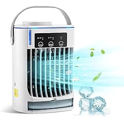 Ventilador Con Hielo, 4 en 1 Ventilador Con Agua - Air Conditioner Portable bajo consumo | 3 modo niebla y 3 velocidades para el hogar, dormitorio, oficina