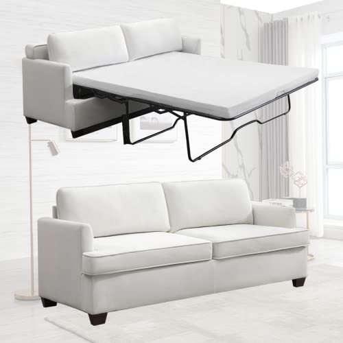 Mjkone Pull Out Sofa Bed, 2 In 1 Sleeper Couch With Sponge Mattress, Loveseats Sleeper Sofa With Solid Wood Legs, Pull Out Couch Bed Fitting Living Room/Apartment/Bedroom (Beige) #TOP21