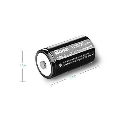 Bonai Rechargeable D Cells 10,000Mah 1.2V Ni-Mh High Capacity High Rate D Size Battery (4-Counts) #TOP6