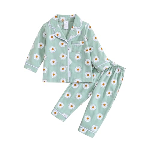 Toddler Baby Boy Girl Satin Pajamas Set Floral Long Sleeve Button Down Sleep Shirts Top Lounge Pants Fall Pjs Kids Sleepwear