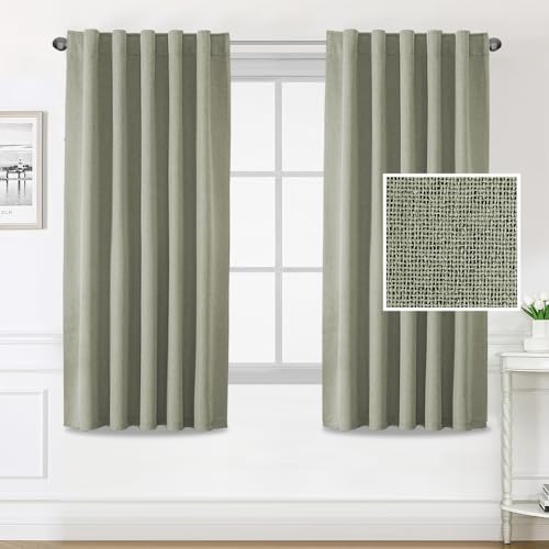 H.VERSAILTEX 100% Blackout Linen Look Curtains for Bedroom Light Blocking Drapes with Double Face Linen Back Tab Loop Pocket Burlap Curtain for Living Room 2 Panels, 42 x 63 Inch, Heather St