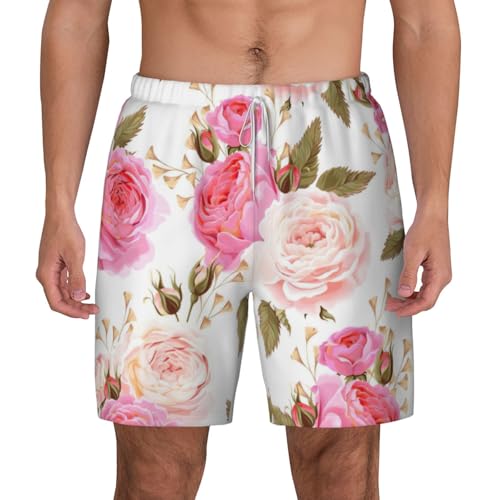 Short de bain respirant à motif floral rose pour l'été
