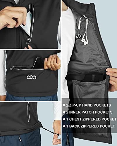 33,000ft Leichte Softshell Weste für Herren, Wasserdichte Winddichte Laufweste, Atmungsaktive Vest Gilet Ärmellose Jacke für Radfahren, Laufen, Wandern, Golf, Arbeit Schwarz M