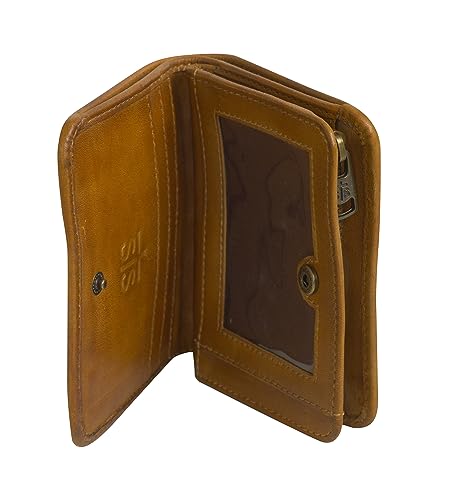 STS Ranchwear Women's Premium Full Grain Leather Bifold Wayfarer Soni Wallet with 2 Card, ID Slot, Zip Compartment, Tan2