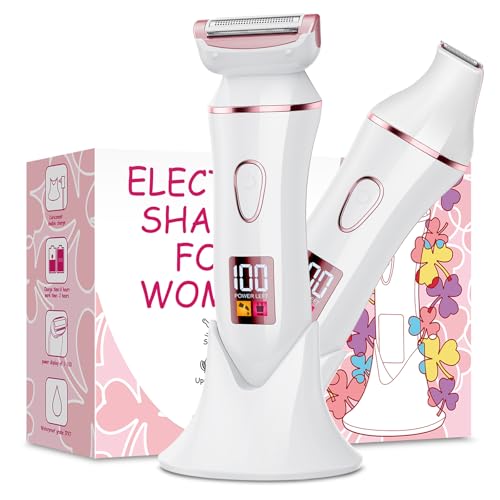 2-in-1 Bikini Trimmer for Women, Gifts for Women, Electric Shaver for Womens, Rechargeable Wet Dry Lady Hair Remover,IPX7 Waterproof, Razor for Legs