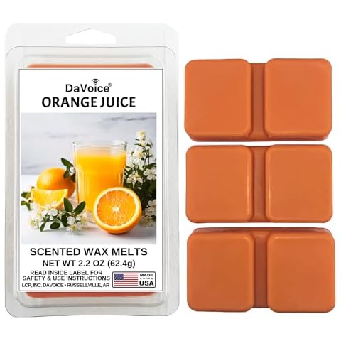 DaVoice USA Made Fall Wax Melts Strong Scented Citrus Orange Wax Melts Soy Wax Cubes for Warmers | Long Lasting Bakery Scents Food Wax Melts (6 Cubes, 2.2 oz - Orange Juice) Cover