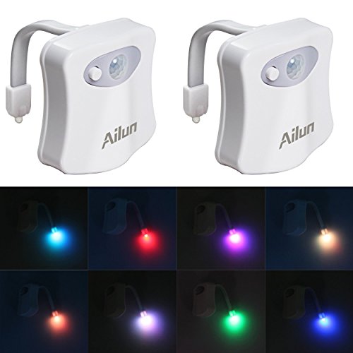 Toilet Night Light 2Pack By Ailun Motion Sensor Activated Led, 8 Colors Changing Toilet Bowl Illuminate Nightlight For Bathroom Battery Not Included Perfect With Water Faucet Light #TOP6