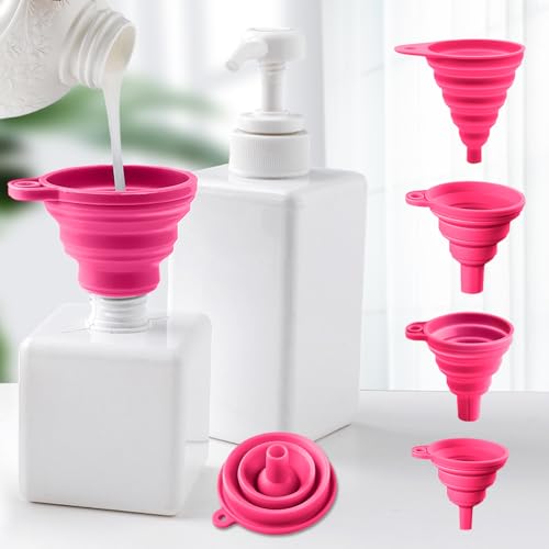 4 Pack Collapsible Silicone Funnels Kitchen Use Foldable Food Grade Liquid Transfer Tools Oil Water Spice Jar Bottle Filling, 12 g, 15 g, 20 g, 35 g