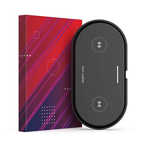 Gerenic Wireless Charger, Dual Wireless Charger Fast Wireless Charging Pad High Speed Wireless Charger 10W Non-Slip Compatible with iPhone 12,12Pro/12Pro Max/11/11Pro, DSW-18, Black