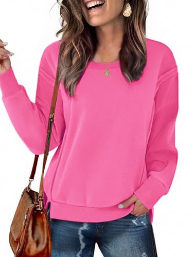 Zeagoo Women's Casual Sweatshirts Crewneck Long Sleeve Fuzzy Fleece Jackets Side Slit Midweight Pullover Fall Fashion 20252