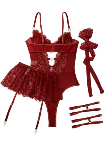 Image of Lilosy Sexy Lingerie Set 3 Piece Women Corset Bodysuit Skirt