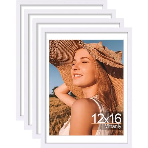 Vittanly 12x16 Picture Frames Set of 4, for Wall Mounting, White
