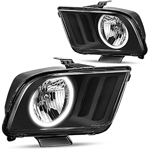 DWVO Headlight Aseembly Compatible with 2005-2009 Ford Mustang Black Housing Clear Lens, Driver and Passenger Side Cover