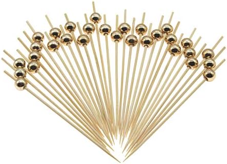 Minisland Gold Pearl Bamboo Cocktail Picks 4.7 Inch Long Fancy Toothpicks for Appetizers Drinks Fruits Party Food Garnish Skewer Sticks 100 Counts- MSL150