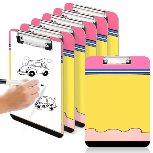 Lineshading 6 Pack 12.5 x 9 Inch Teacher Appreciation Gift Teacher Clipboard Bulk End of Year Teachers Gift A4 Letter Size Hardboard Clipboard for Men Women(Pencil)