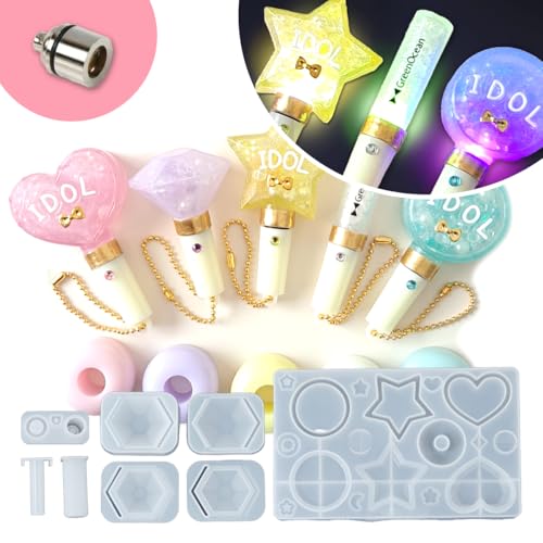 GreenOcean 光る立体ペンライトのレジンキット シリコンモールド セット シェイカーモールド シャカシャカ 光る LED レジン型 キット 推し活 UVレジン クラフト