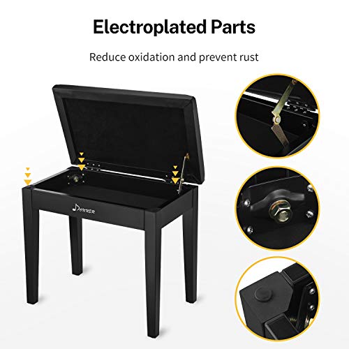 Donner Piano Bench with Storage for Music Sheet, Padded Cushion Keyboard Stool Chair Vanity Seat, Black