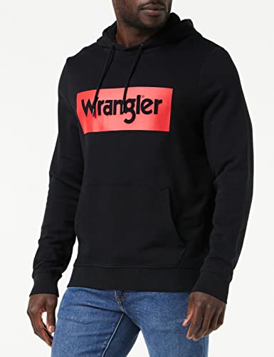 Wrangler Logo Felpa con Cappuccio, Nero, L Uomo