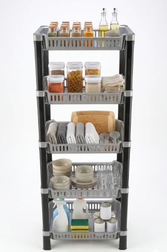 Image of U-Max Multi Tire Kitchen Storage Rack, Plastic Utility Shelf Organiser, Space Saving Storage Solution, Revolving Vegetable Rack (Silver, 5)