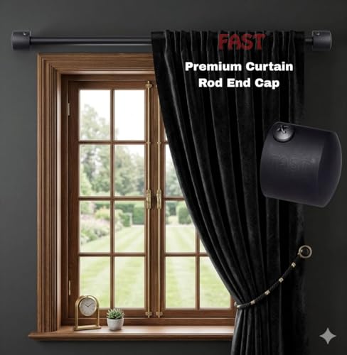 Image of FAST CB45S Black Heavy Stainless Steel Curtain Rod End Cap Bracket Or Finilas for Door and Window 1 Inch Curtain Rod Accessories (4)