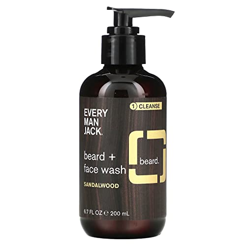 Every Man Jack Beard + Face Wash - Sandalwood | 200 ml - 1 Bottle | Naturally Derived, Parabens-free, Pthalate-free, Dye-free, and Certified Cruelty Free