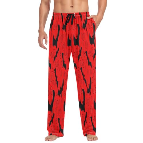 Qilmy Graffiti Black Bat Men's Cotton Pajama Pants, Lightweight Lounge Sleepwear with Drawstring and Pocket