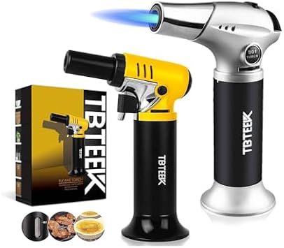 TBTeek Butane Torch, Kitchen Torch Cooking Torch with Safety Lock & Adjustable Flame for Cooking, BBQ, Baking, Brulee, Creme, DIY SolderingButane Not Included