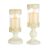 Romadedi Candle Holder Set of 2 Decorative: Beige Vintage Bohemian Hurricane Candle Holders for Eleg