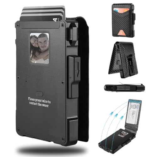 Bifold Pop Up Mens Wallet, Smart 1.5”E-ink Display for Contact information, QR codes, pictures, etc，RFID Blocking Slim Credit Card Holder with ID Window,Festival gifts for Father or Other Men