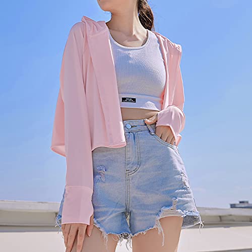 Image of Hercicy 2 Pcs Cooling UV Protection Clothing Sun Protection Hoodie Jacket Full Zip Sun Block Clothing for Women Fit Size S-XL, Blue, Pink, Medium