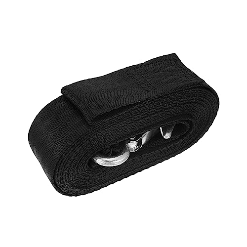 STOBAZA Emergency Winch Strap 1pc Fixed Rope Marine Winch Belt with Steel Hook Black Polyester Easy to Use
