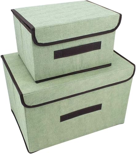 Image of Anayo Foldable Storage Boxes with Lid, Wardrobe Storage Basket Shelf Organizer Bins for Clothes, Toys, Books - Pack of 2 (Green)