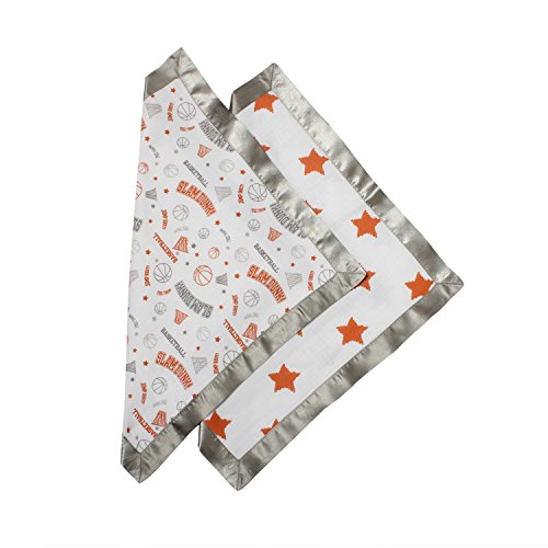 Image of Bacati Muslin 2 Piece Security Blankets, Basketball/Orange/Grey