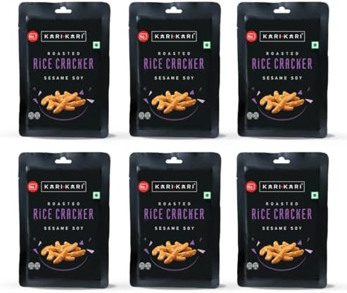 Kari Kari Sesame Soy Rice Cracker | Crunchy Japanese Snacks | Roasted, Non-Fried Healthy | 100% Vegetarian | Party (20g x Pack of 6)
