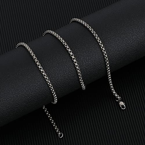 Santhree Pure Titanium Necklace For Men 3Mm Square Rolo Chain, Durable Skin Friendly Solid Titanium Round Link Box Chain For Women Gift, 25.6 Inches #TOP6