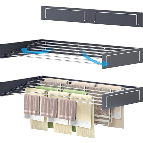 homeart Wall Mounted Drying Rack - Retractable, Space Saving, Durable Clothes Dryer - 50 Kg Capacity, Easy to Install, Collapsible Drying Rack for Indoor & Outdoor Use - Anthracite, 120cm