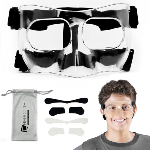 Nose Guard for Broken Nose, Protective Face Masks for Basketball and Soccer Sports,Adjustable Face Mask with Foam Padding foradolescents (Clear)