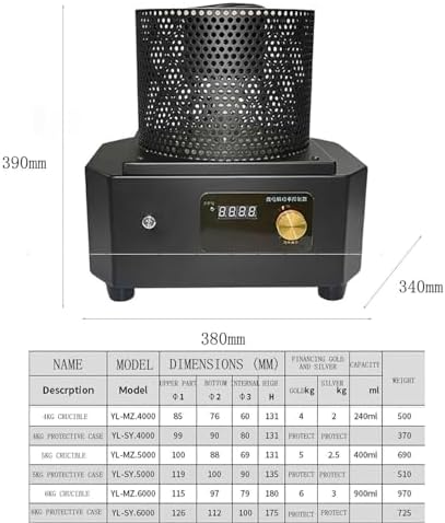 High-Temperature Induction Melting Furnace 1600℃, 8000W, for Gold, Silver, Copper, Aluminum (4kg) - Includes Crucible & Protective Cover, Efficient Mum Frequency Heating