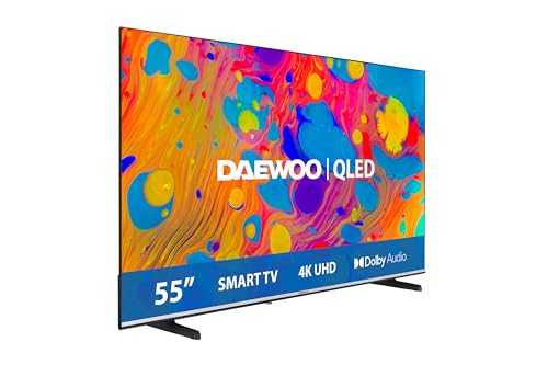 Daewoo 55DM55QV QLED Smart TV 55 Pulgadas 4K Ultra HD HDR, Televisor con Dolby Vision & Dolby Atmos, Compatible con Alexa, Diseño sin Marcos, Peana Lateral